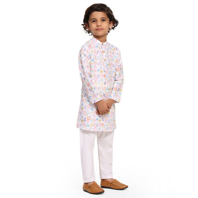 Confetti Print Vestiario's Blend Linen Kurta Pajama Set