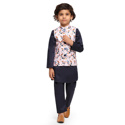 Bird Print Koti Blue Funny Bones Clothing's Kurta Pajama Set