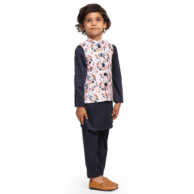 Bird Print Koti Blue Funny Bones Clothing's Kurta Pajama Set