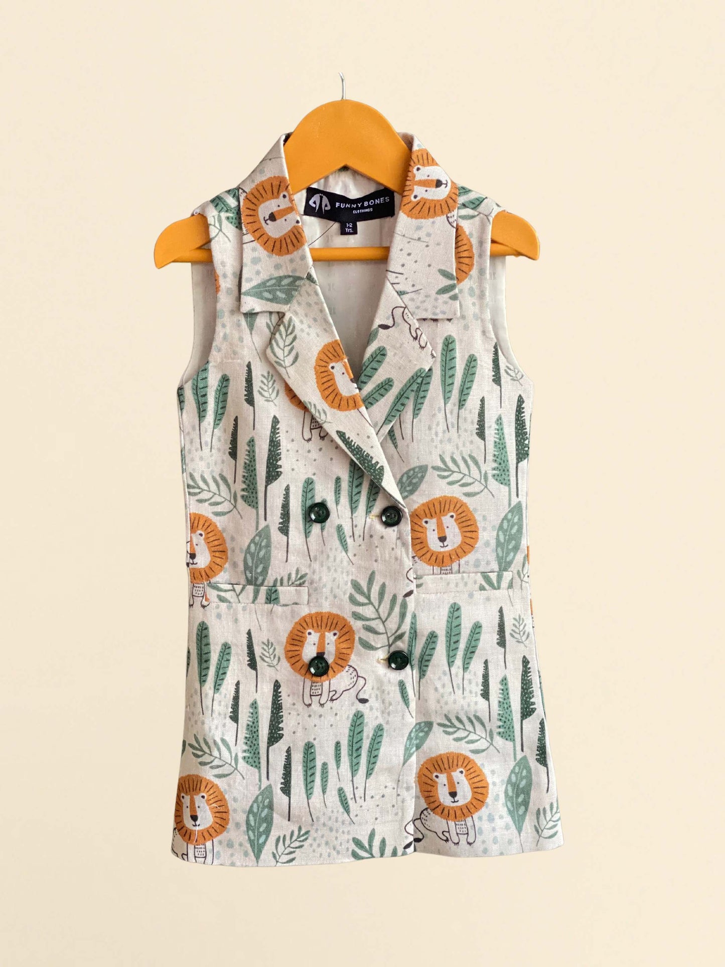 Lion Print Pure Linen Blazer Dress