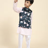 Lotus Print Satin Koti with Pink Kurta White Pajama Set