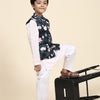 Lotus Print Satin Koti with Pink Kurta White Pajama Set