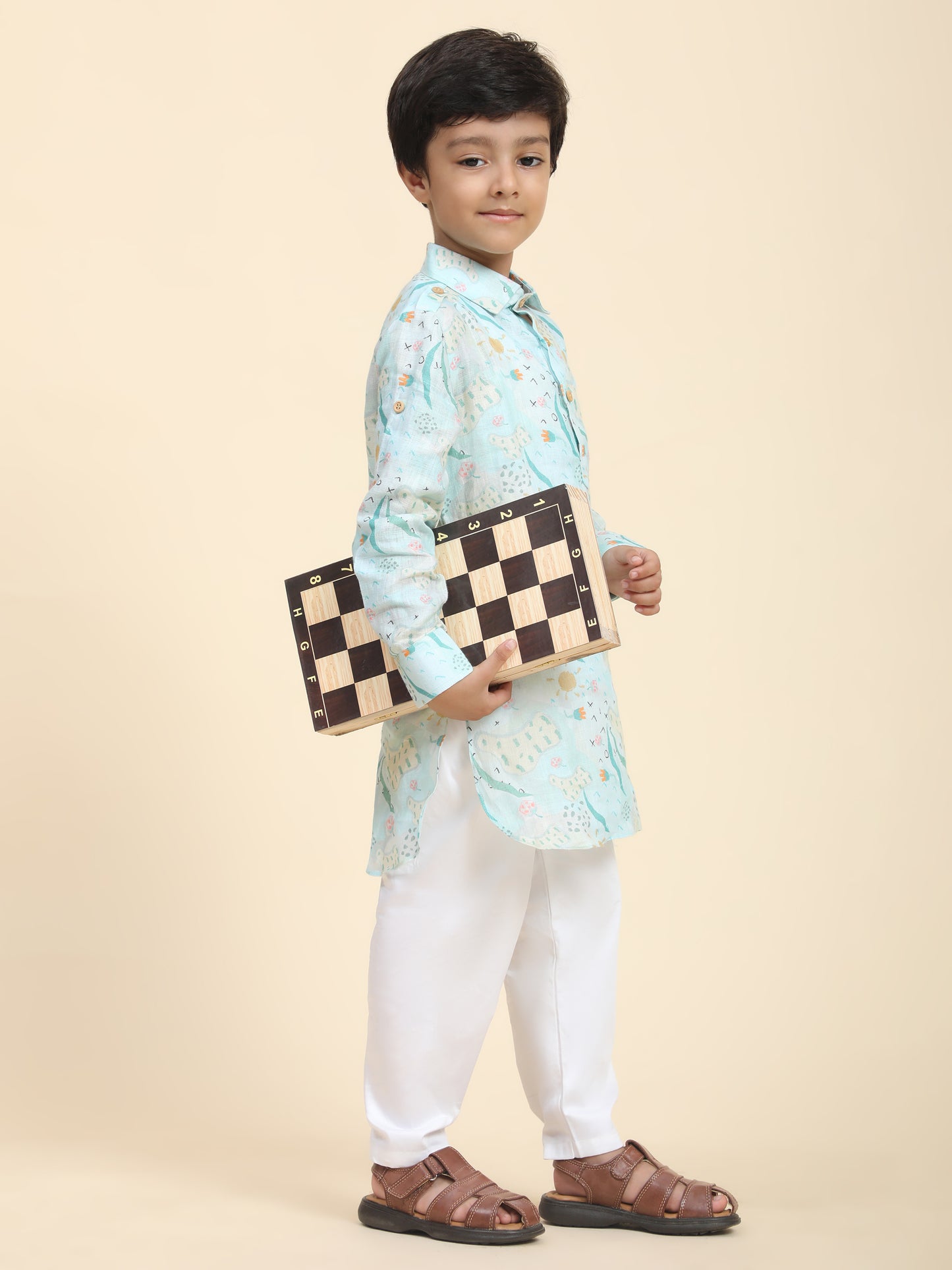 Waterlife Print Pure Linen Kurta  and Premium Cotton Pajama Set