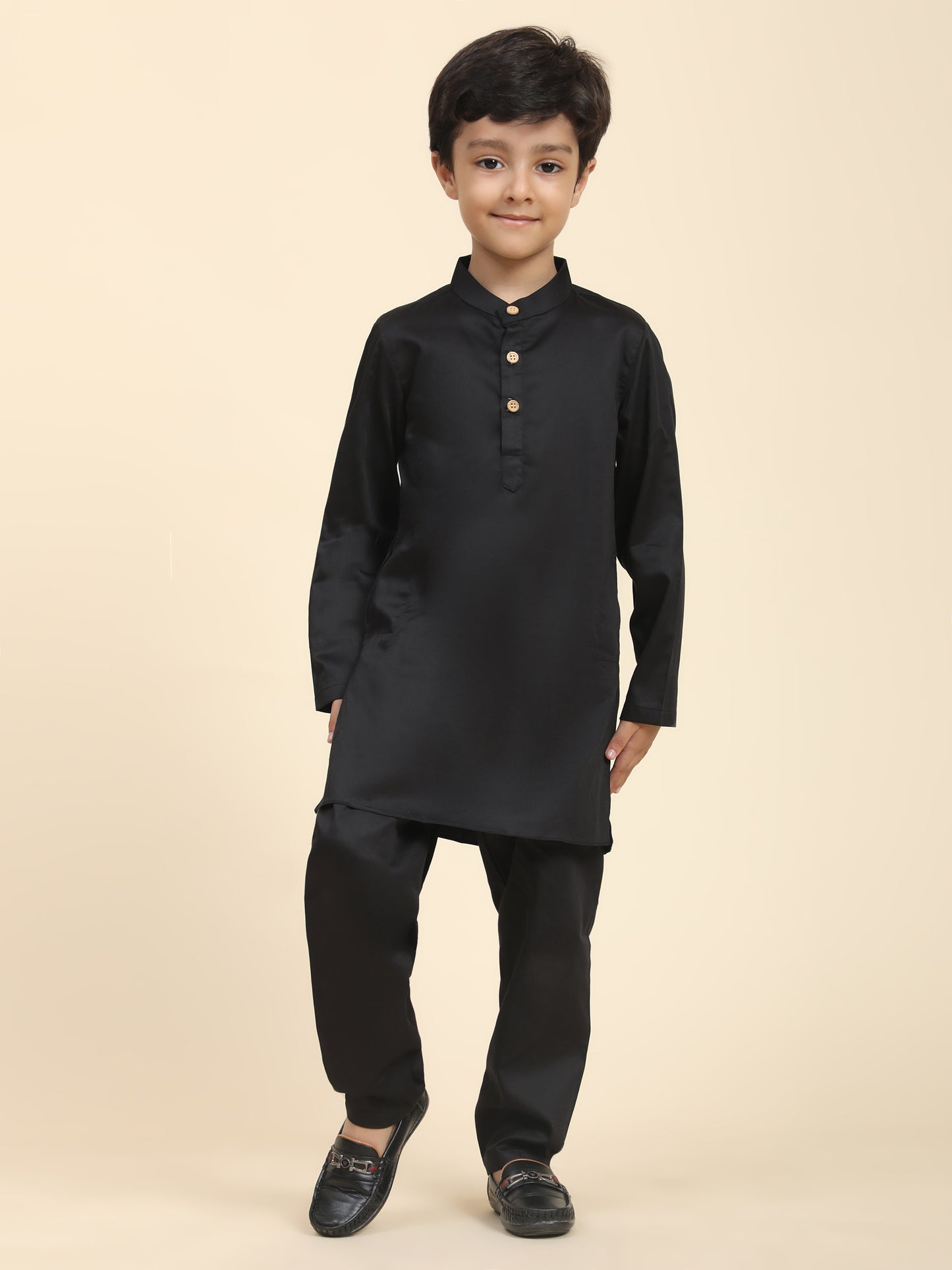 Solid Black Pure Premium Cotton Kurta and  Pajama Set