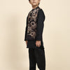 Golden Flower Velvet Koti with Black Kurta Pajama Set