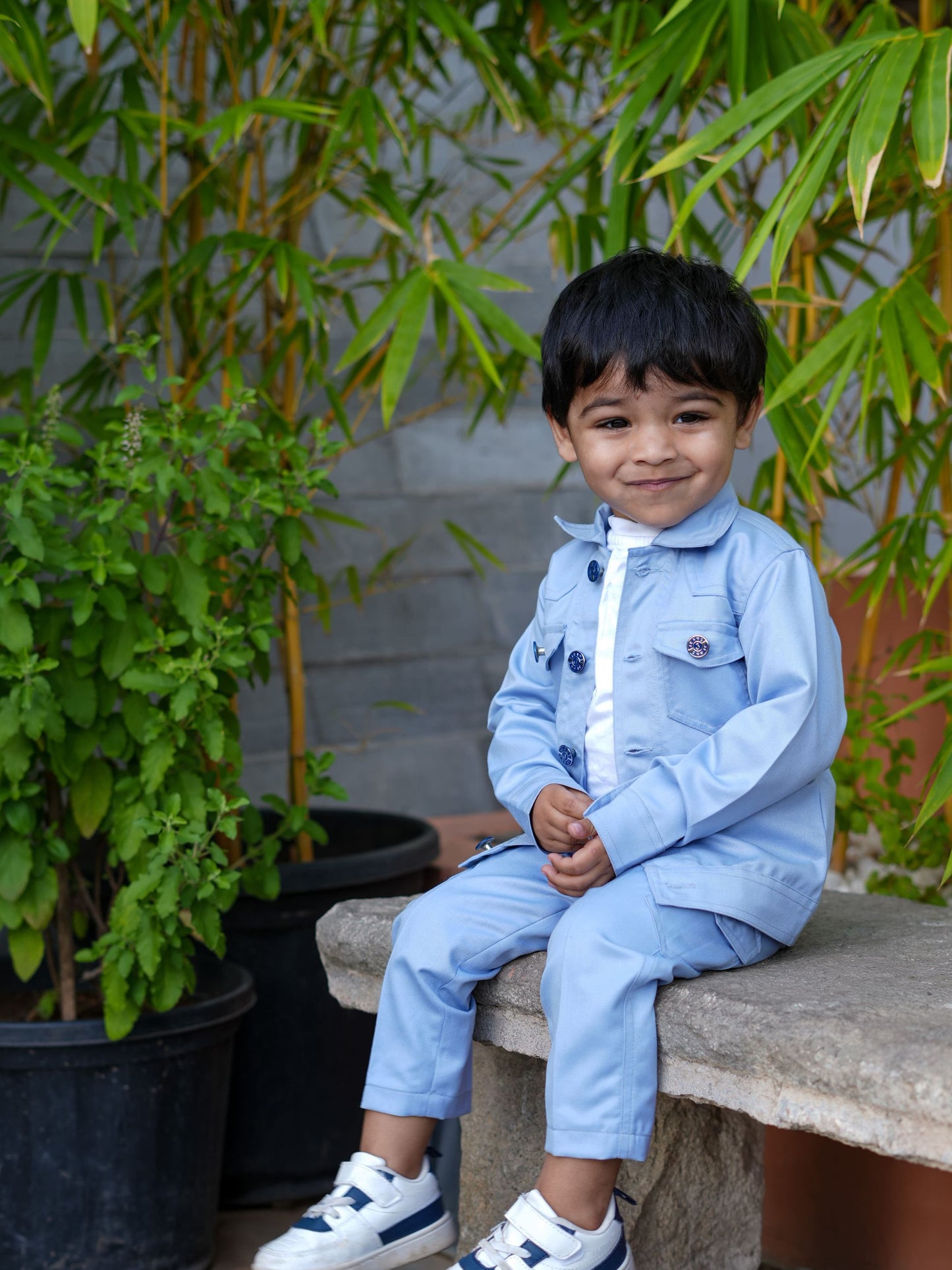 Korean Themed Jacket Cargo Pants Set ( Sky Blue )