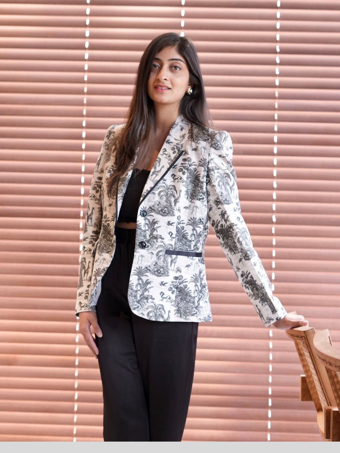 Wildlife Printed Pure Linen Blazer Cotton Trosuer set