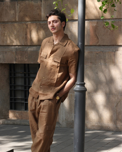 Solid Colour Pure Linen Co-ord Sets - Brown