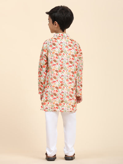 Mushroom Print Pure Linen Kurta  and Premium Cotton Pajama Set
