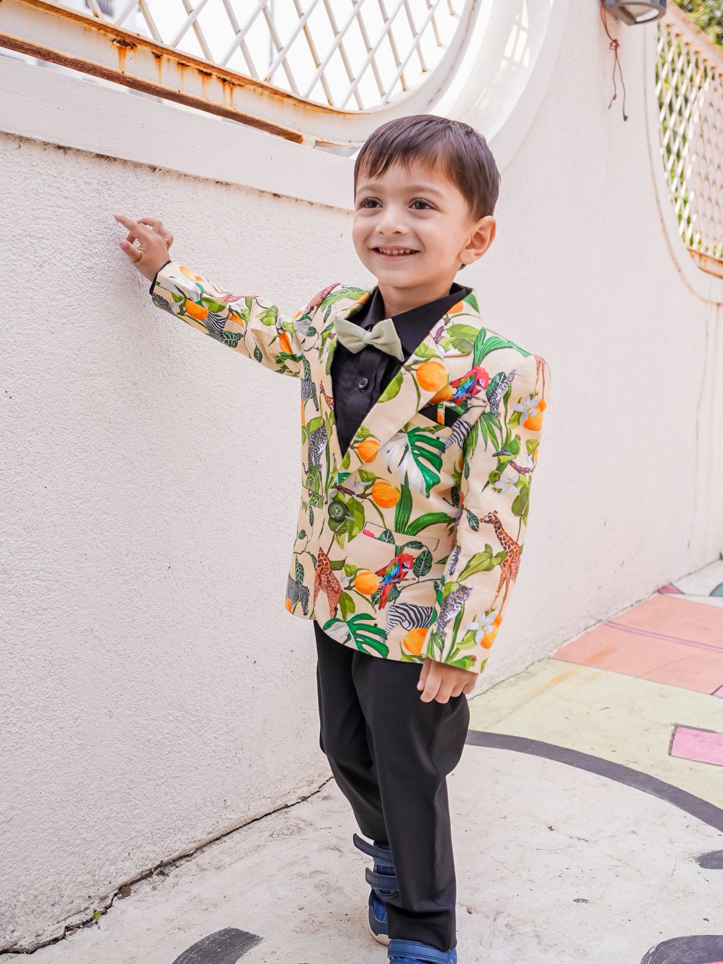 African Forest Themed Printed Pure Linen Blazer Set