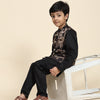 Golden Flower Velvet Koti with Black Kurta Pajama Set