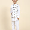 Dog Print Linen Koti with Pure Cotton White Kurta Pajama Set