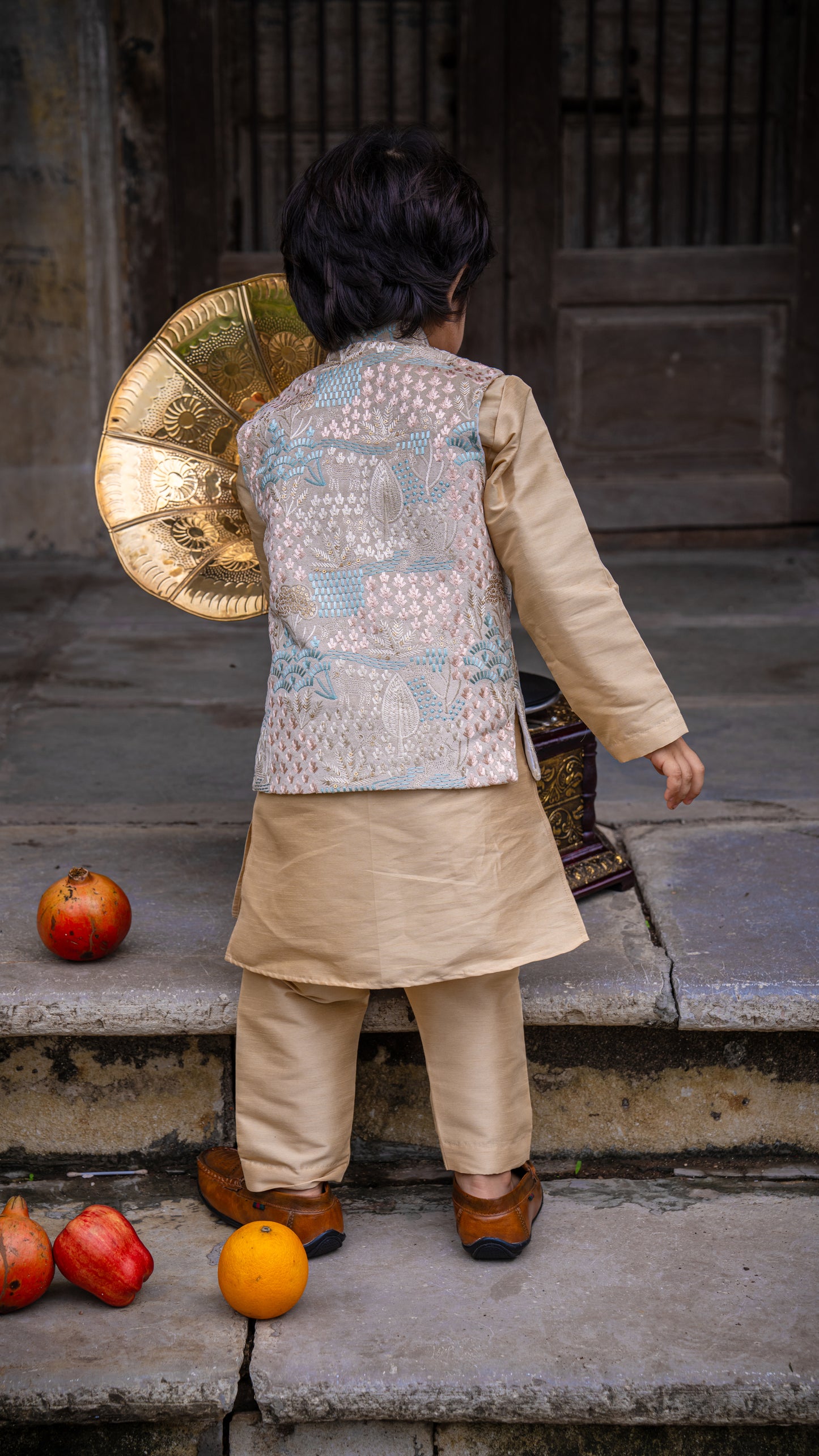 Deer Work Koti with Premium Silk Kurta Pajama Set