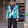 Green Forest and Leopard Printed Linen Blazer with Cotton Shirt and Pants Set with Complimentory Bow