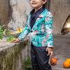 Green Forest and Leopard Printed Linen Blazer with Cotton Shirt and Pants Set with Complimentory Bow