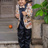 Pyiramid Print Blazer with Pintex Shirt and Black Cotton PantSet with Complimentory Bow