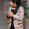 Pyiramid Print Blazer with Pintex Shirt and Black Cotton PantSet with Complimentory Bow