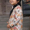 Pyiramid Print Blazer with Pintex Shirt and Black Cotton PantSet with Complimentory Bow