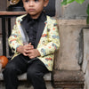 Car Printed Pure Linen Tuxedo Blazer , with cotton shirt and Cotton Pants Set with Complimentory Bow