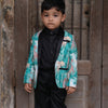 Green Forest and Leopard Printed Linen Blazer with Cotton Shirt and Pants Set with Complimentory Bow