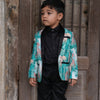 Green Forest and Leopard Printed Linen Blazer with Cotton Shirt and Pants Set with Complimentory Bow