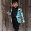 Green Forest and Leopard Printed Linen Blazer with Cotton Shirt and Pants Set with Complimentory Bow