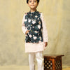 Lotus Print Satin Koti with Pink Kurta White Pajama Set