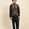 Golden Flower Velvet Koti with Black Kurta Pajama Set