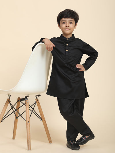 Solid Black Pure Premium Cotton Kurta and  Pajama Set