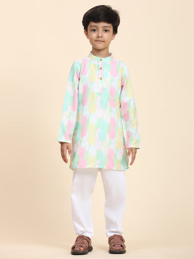 Pinapple Print Vestiario's Blend Linen Kurta Pajama Set