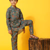 Dark flowers Print Pure Linen Kurta  and Pajama Set