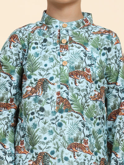 Tiger Print Vestiario's Blend Linen Kurta Pajama Set