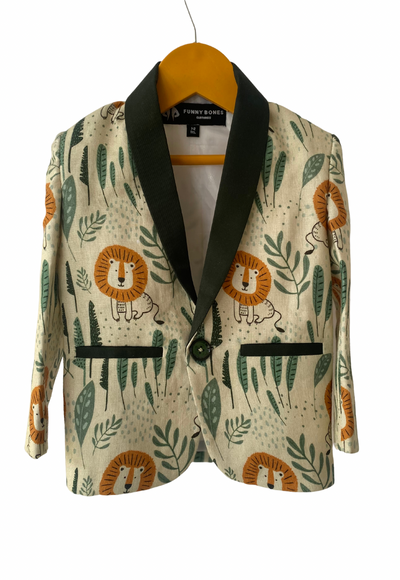 Lion Printed Pure Linen Blazer Only