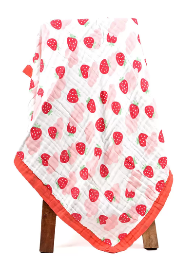 Strawberry Print 100% Soft Cotton Muslin Blanket (Pack of 1)