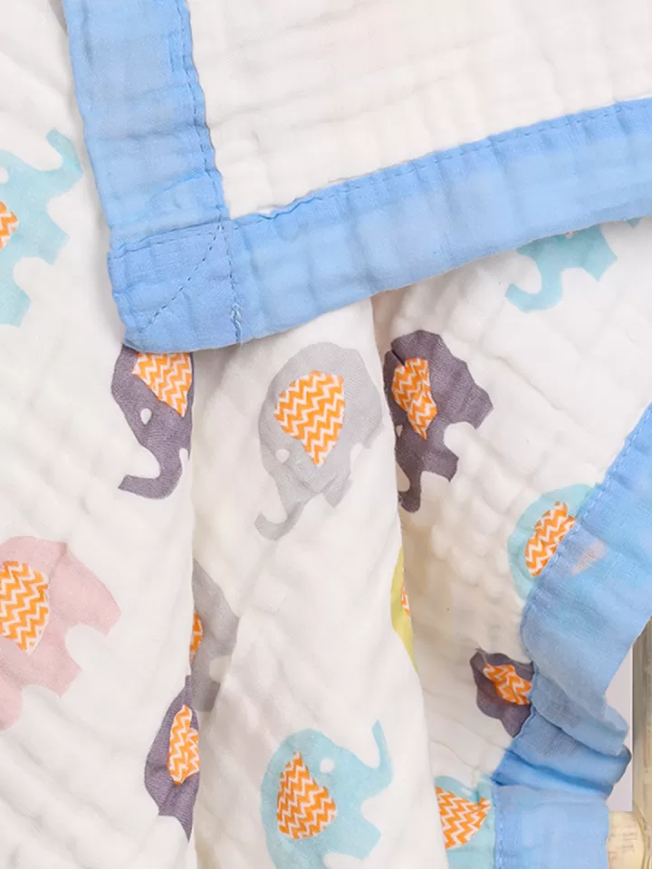 Elephant Print 100% Soft Cotton Muslin Blanket