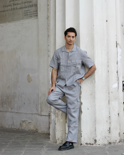 Solid Colour Pure Linen Co-ord Sets - Light Grey