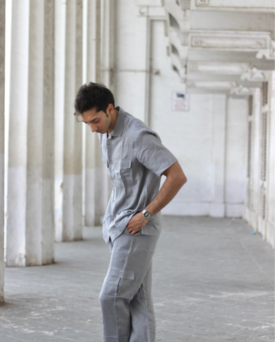 Solid Colour Pure Linen Co-ord Sets - Light Grey