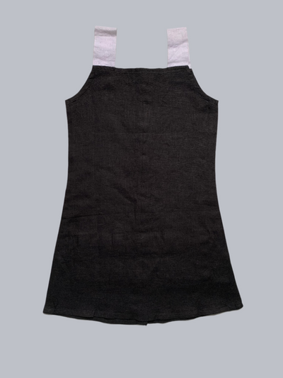 Solid Black Coloured Box Pocket Dress with White Strapes