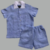 Classic Unisex Blue White Collared Shirt & Shorts Set