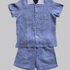 Classic Unisex Blue White Collared Shirt & Shorts Set