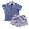 Classic Unisex Blue White Collared Shirt & White Shorts Set