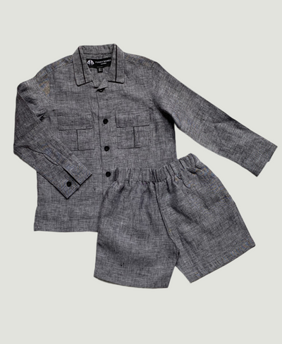 Classic Unisex Denim Grey- Black  Shirt & Shorts Set