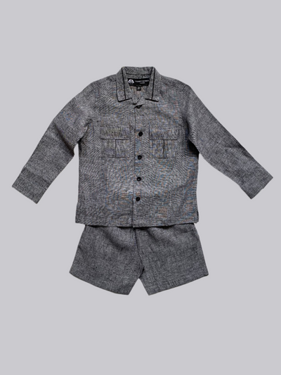 Classic Unisex Denim Grey- Black  Shirt & Shorts Set