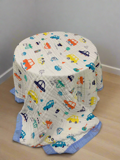 Car Print 100% Soft Cotton Muslin Blanket (Pack of 1)