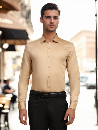 Formal Shirts 100% Premium Cotton Satin for Men (Dark Beige Colour)