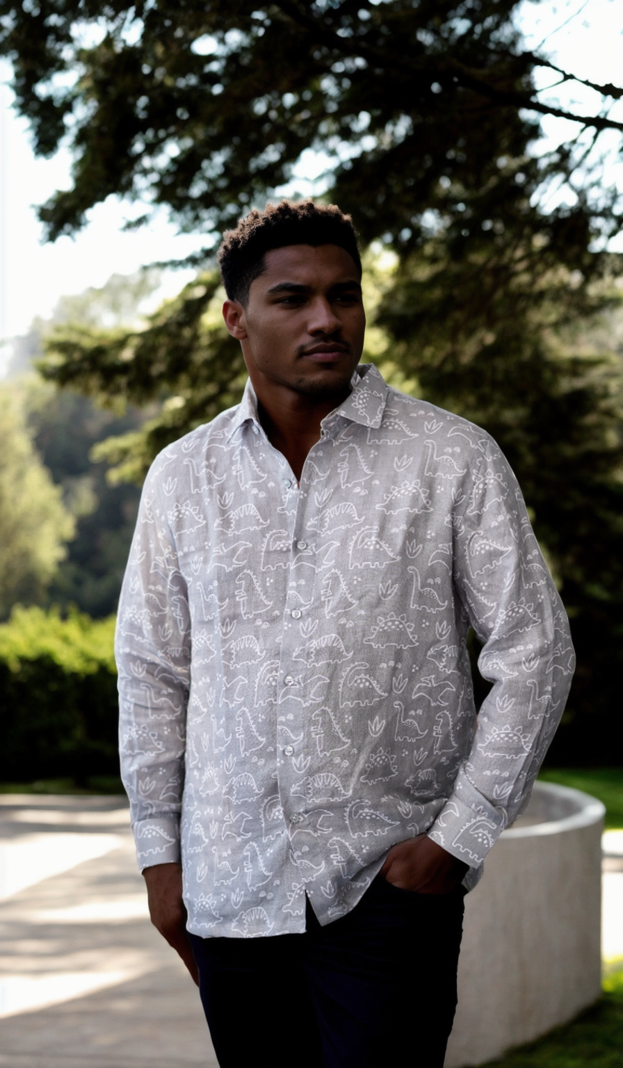 Dino Print Pure Linen Shirts