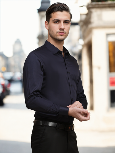 Formal Shirts 100% Premium Cotton Satin for Men (Dark Blue Colour)