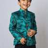 Green Leaves Printed Velvet Bandgala Blazer Set